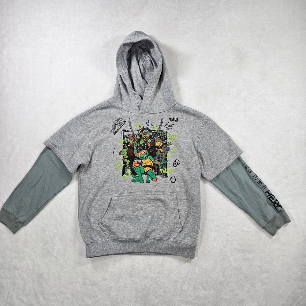 Nickelodeon TMNT Mutant Mayhem Hoodie Boys Medium Gray Excellent Layered Graphic